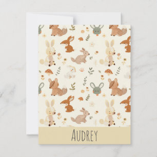Whimsical Woodland Forest Animals Greenery Pattern Note Card