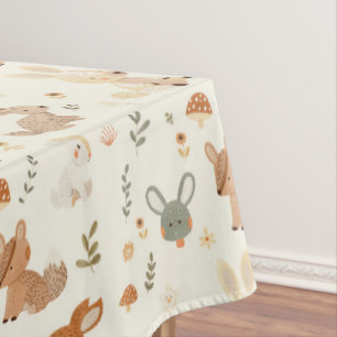 Whimsical Woodland Forest Animals Greenery Pattern Tablecloth