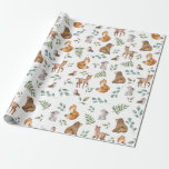 Whimsical Woodland Forest Animals Greenery Pattern Wrapping Paper<br><div class="desc">This adorable design belongs to our FOREST FABLE collection. It features our original watercolor illustration depicting whimsical woodland animals and elegant watercolor greenery leaves.</div>