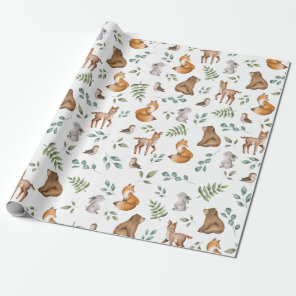 Whimsical Woodland Forest Animals Greenery Pattern Wrapping Paper