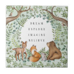 Whimsical Woodland Forest Animals Kids Nursery Ceramic Tile<br><div class="desc">This adorable design belongs to our FOREST FABLE collection. It features our original watercolor illustration depicting whimsical woodland animals and elegant watercolor greenery leaves.</div>