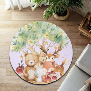 Whimsical Woodland Forest Animals Kids Rug