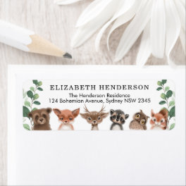 Whimsical woodland Forest animals return address Label