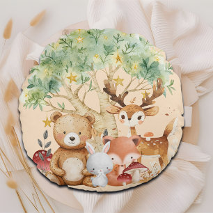 Whimsical Woodland Forest Animals Round Pillow