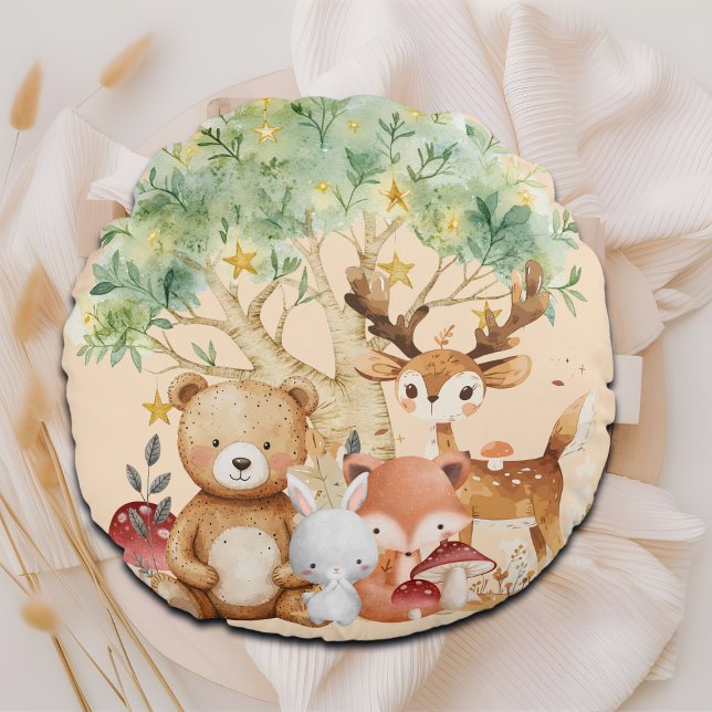 Whimsical Woodland Forest Animals Round Pillow (Creator Uploaded)