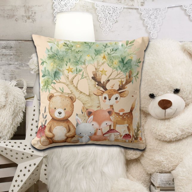 Whimsical Woodland Forest Animals Throw Pillow (Creator Uploaded)