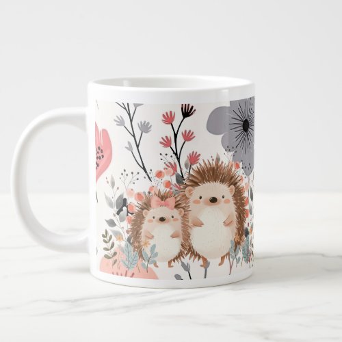 Whimsical Woodland_Forest Friends Hedgehogs Giant Coffee Mug