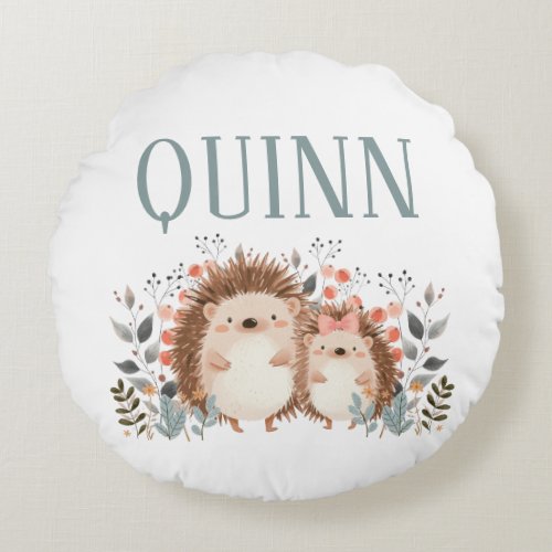  Whimsical Woodland Forest Friends Hedgehogs Round Pillow