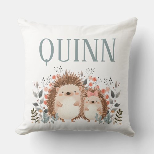  Whimsical Woodland Forest Friends Hedgehogs Throw Pillow