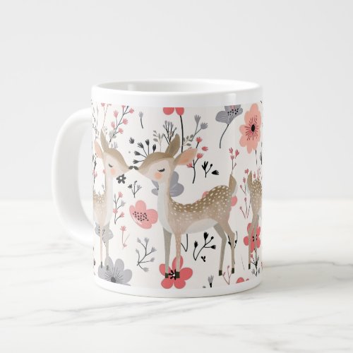 Whimsical Woodland_Forest Friends Kissing Deer  Giant Coffee Mug