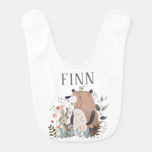 Whimsical Woodland _ Forest Friends Personalized   Baby Bib