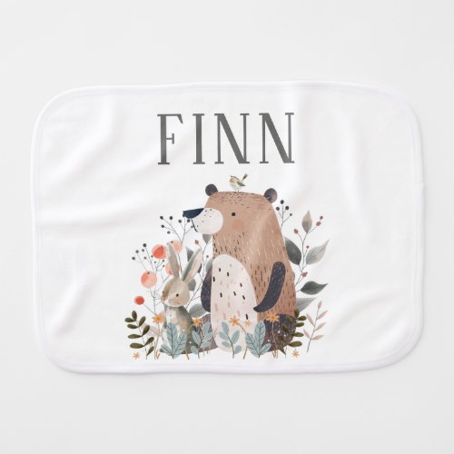 Whimsical Woodland _ Forest Friends Personalized   Baby Burp Cloth