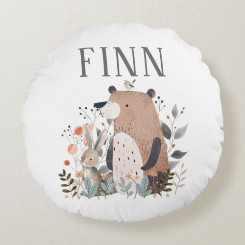Whimsical Woodland _ Forest Friends Personalized   Round Pillow