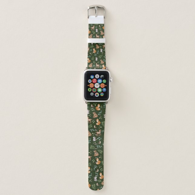 Whimsical Woodland Forest Greenery Baby Animals Apple Watch Band (Front)