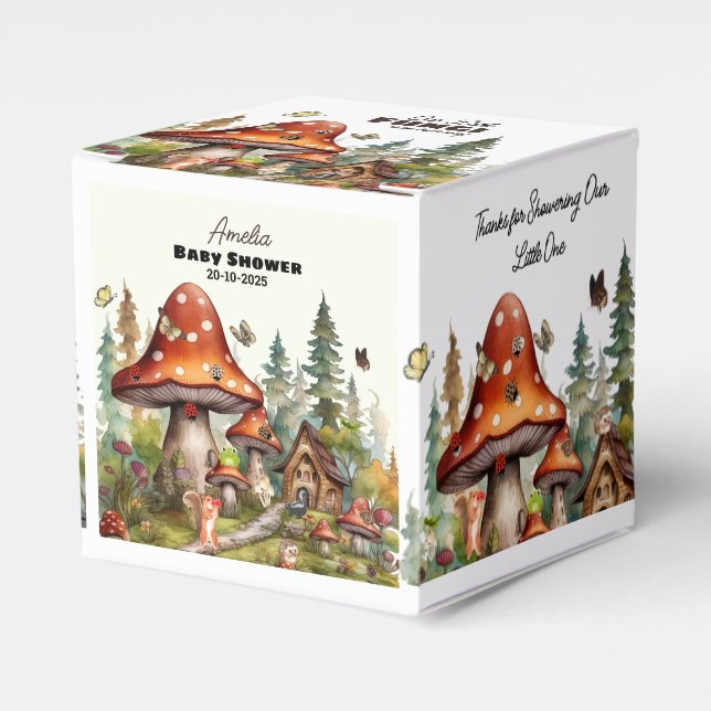 Whimsical Woodland Forest Mushroom Baby Shower Favor Boxes (Front Side)