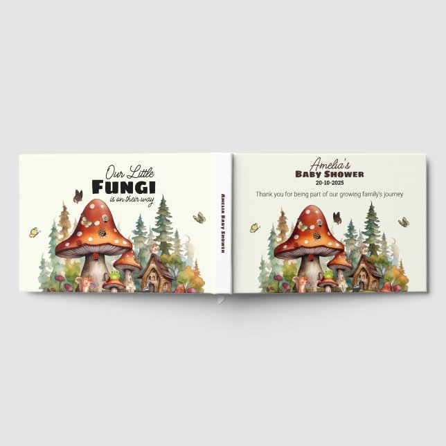Whimsical Woodland  Forest Mushroom Baby Shower Foil Guest Book (Full)