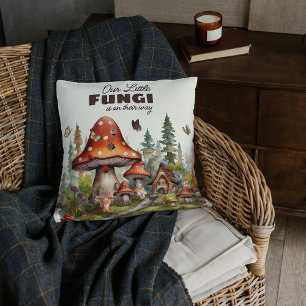 Whimsical Woodland Forest Mushroom Baby Shower Throw Pillow