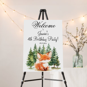 Whimsical Woodland Fox 4th Birthday Party Welcome Foam Board