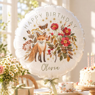 Whimsical Woodland Fox and Autumn Wildflowers Balloon