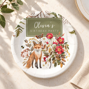 Whimsical Woodland Fox and Autumn Wildflowers Paper Plates