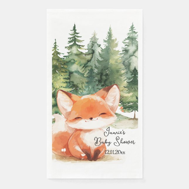 Whimsical Woodland Fox Baby Shower Paper Guest Towels (Front)