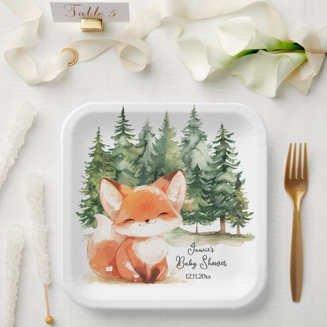 Whimsical Woodland Fox Baby Shower Paper Plates (Wedding)