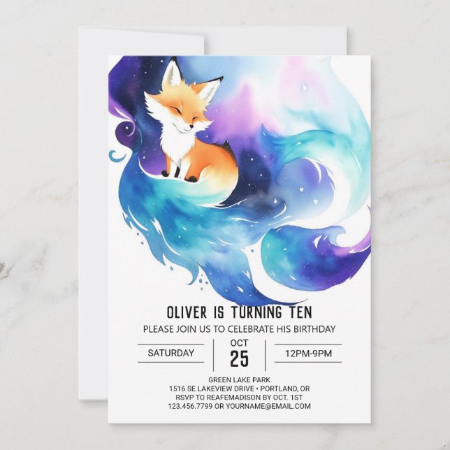 Whimsical Woodland Fox Birthday Invitation (Front)