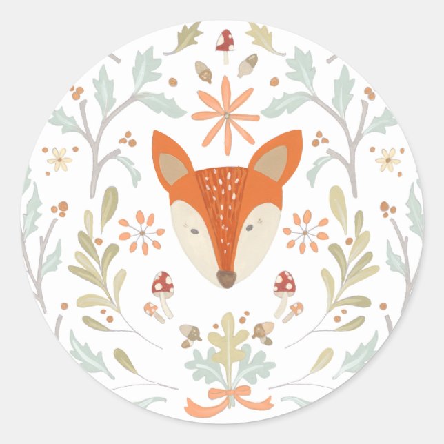 Whimsical Woodland Fox Classic Round Sticker (Front)