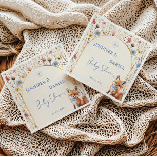 Whimsical Woodland Fox Dusty Blue Baby Shower Napkins