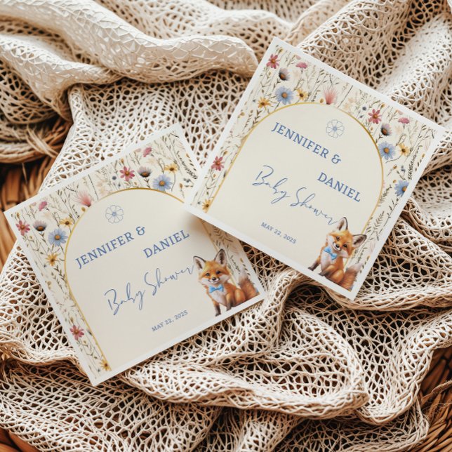 Whimsical Woodland Fox Dusty Blue Baby Shower Napkins (Creator Uploaded)