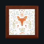 Whimsical Woodland Fox Keepsake Box<br><div class="desc">Woodland fox with green leaves. Artist: June Erica Vess. Image ID: 105549D.</div>