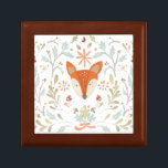 Whimsical Woodland Fox Keepsake Box<br><div class="desc">Woodland fox with green leaves. Artist: June Erica Vess. Image ID: 105549D.</div>