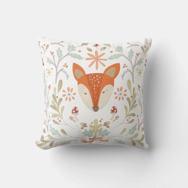 Whimsical Woodland Fox Throw Pillow (Front)