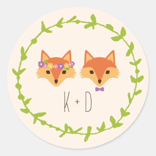 Whimsical Woodland Foxes Ivory wedding Classic Round Sticker