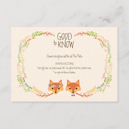 Whimsical Woodland Foxes Ivory Wedding Info Card