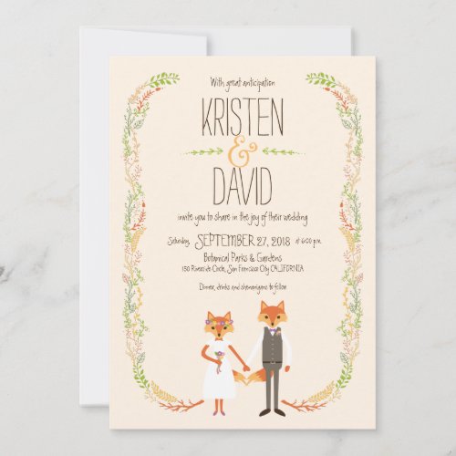 Whimsical Woodland Foxes Ivory Wedding Invitation