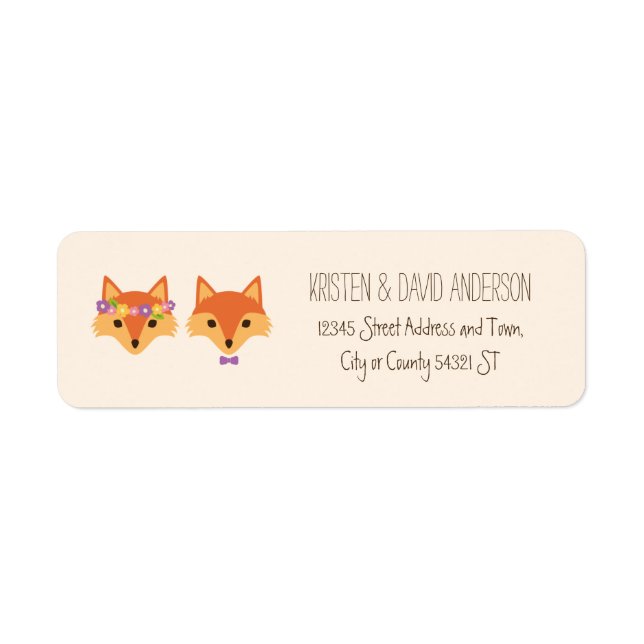 Whimsical Woodland Foxes Ivory Wedding Label (Front)