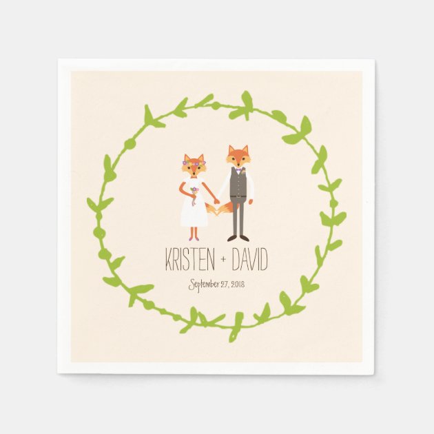 Whimsical Woodland Foxes Ivory Wedding Paper Napkin