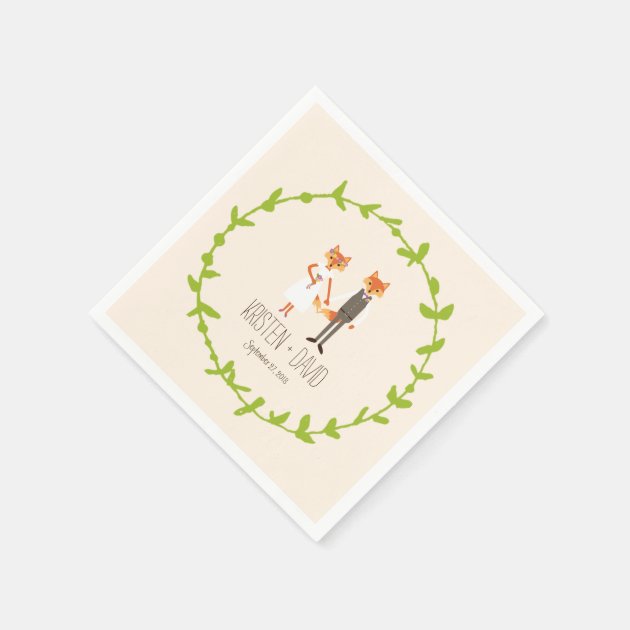 Whimsical Woodland Foxes Ivory Wedding Paper Napkin