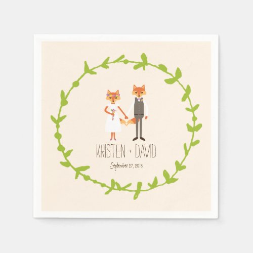 Whimsical Woodland Foxes Ivory wedding Paper Napkins