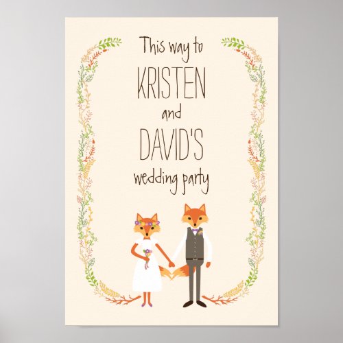 Whimsical Woodland Foxes Ivory Wedding Sign