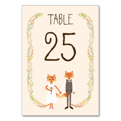 Whimsical Woodland Foxes Ivory Wedding Table Card