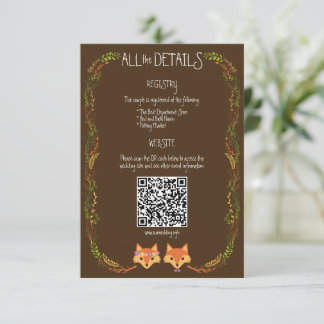 Whimsical Woodland Foxes Rustic Wedding Enclosure Card