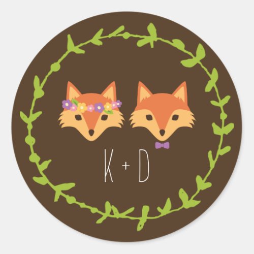 Whimsical Woodland Foxes wedding Classic Round Sticker