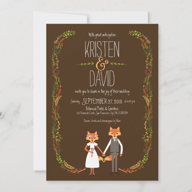 Whimsical Woodland Foxes Wedding Invitation (Front)