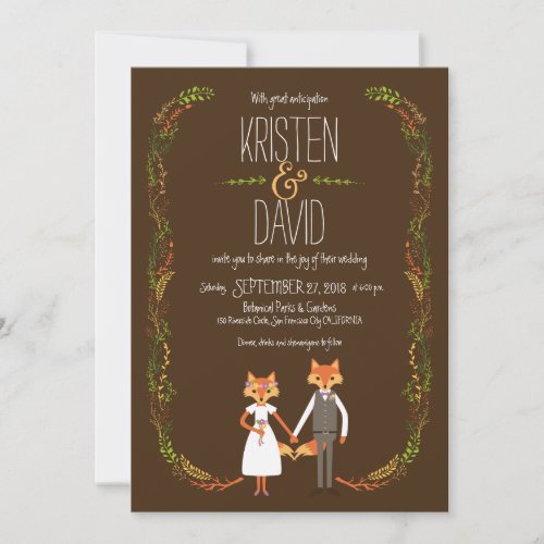 Whimsical Woodland Foxes Wedding Invitation