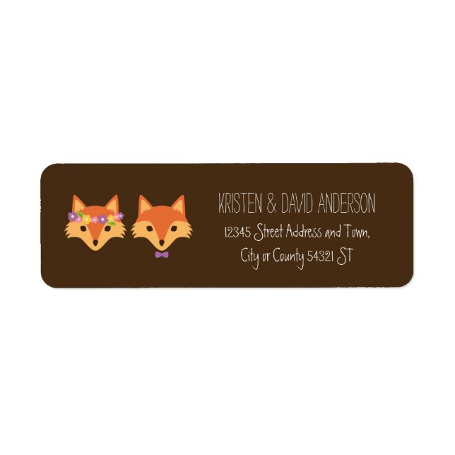 Whimsical Woodland Foxes Wedding Label (Front)