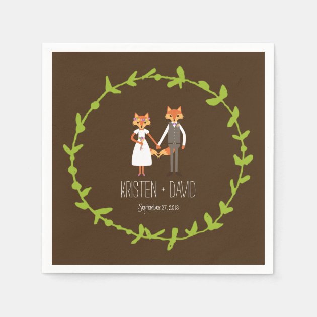 Whimsical Woodland Foxes Wedding Napkin