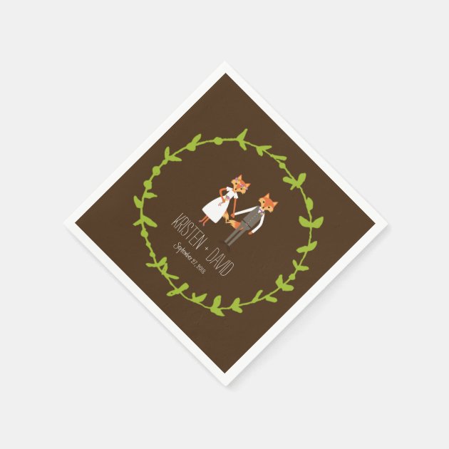 Whimsical Woodland Foxes Wedding Napkin