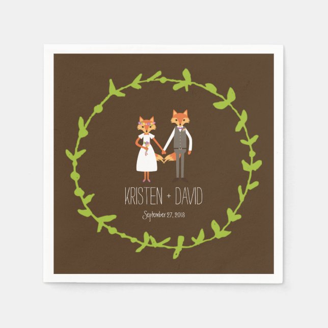 Whimsical Woodland Foxes wedding Napkins (Front)